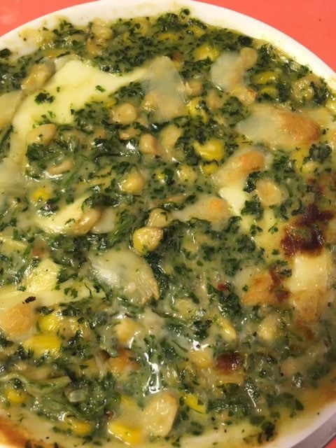 Baked Spinach Corn In White Sauce