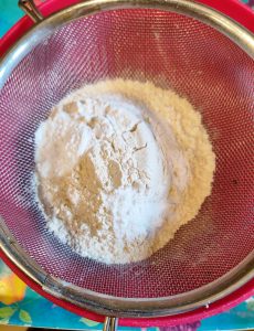 Sift wheat flour, cornflour, baking powder and soda